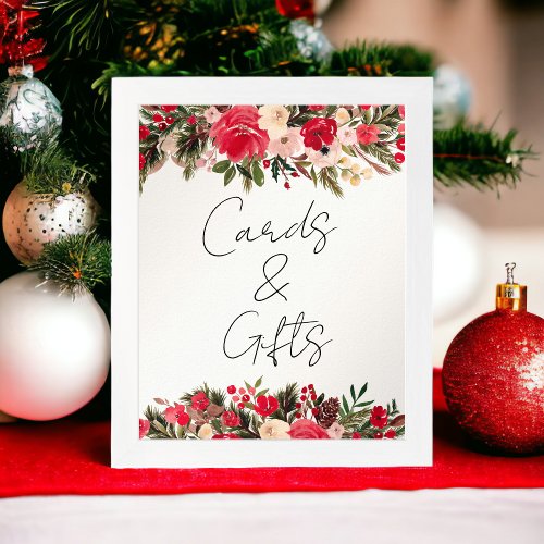 Rustic Red green Floral Winter Chic Wedding sign