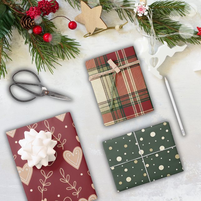 Rustic Red Green Holiday Christmas  Wrapping Paper Sheets (Creator Uploaded)