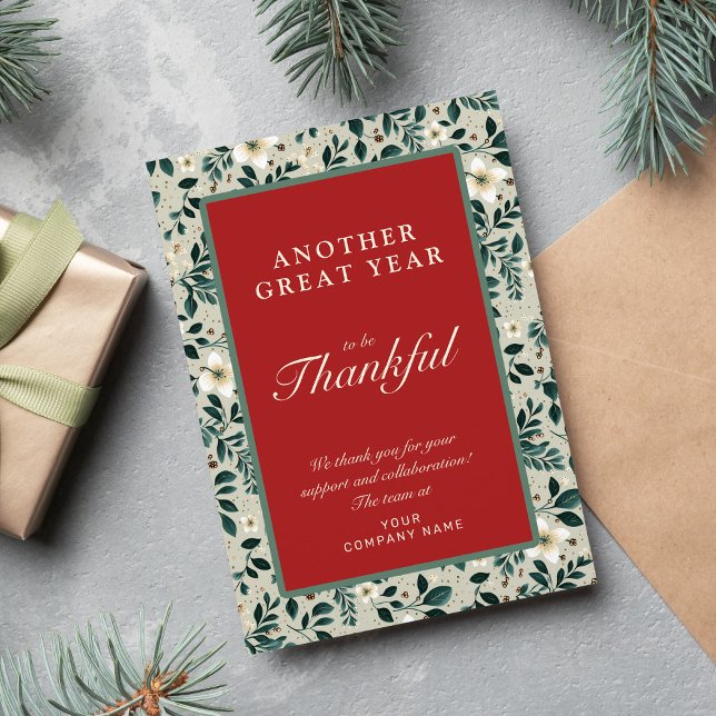 Rustic red green holly business name text holiday card (Creator Uploaded)