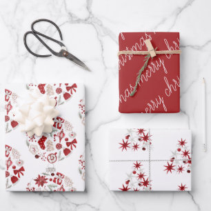 Rustic Red Green Merry Christmas Ornament Wrapping Paper Sheets