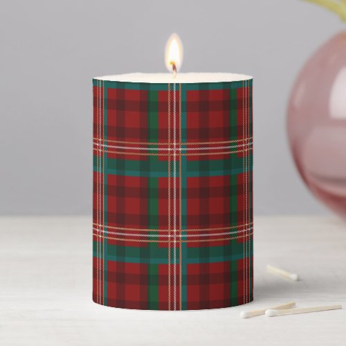 Rustic Red Green Plaid Christmas Holiday Pillar Candle