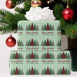 Rustic Red Green Plaid Christmas Trees Customized Wrapping Paper