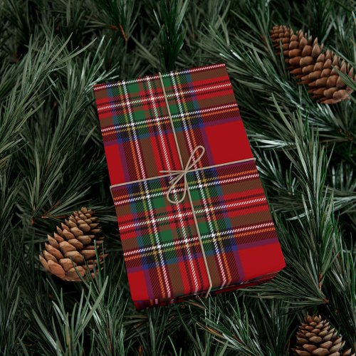 Rustic Red Green Plaid Classic Stewart Tartan Wrapping Paper