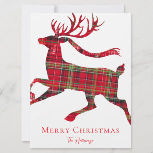 Rustic Red Green Plaid Deer Holiday Photo Card