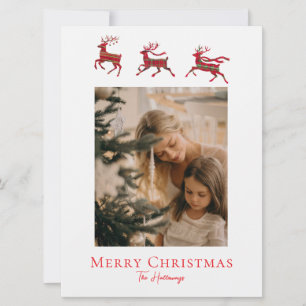 Rustic Red Green Plaid Reindeer Holiday Card