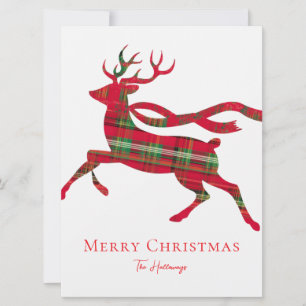 Rustic Red Green Plaid Reindeer Holiday Photo Card