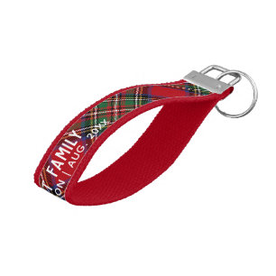 Rustic Red Green Plaid Stewart Tartan Custom Wrist Keychain