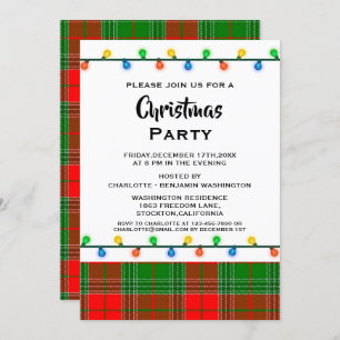 Rustic Red & Green Plaids Christmas Party Invitati Invitation