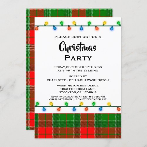 Rustic Red  Green Plaids Christmas Party Invitati Invitation