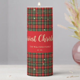 Rustic Red Green Tartan Christmas Plaid MH26 Pillar Candle