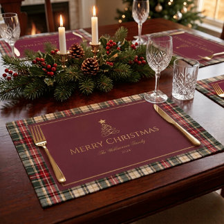 Rustic Red & Green Tartan Plaid Christmas Tree Cloth Placemat