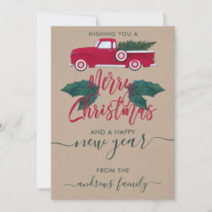 Rustic Red Green Truck Leaves Christmas Party Holiday Card