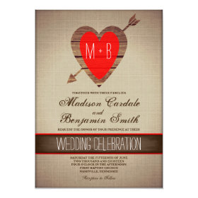 Rustic Red Heart Arrow Country Wedding Invites
