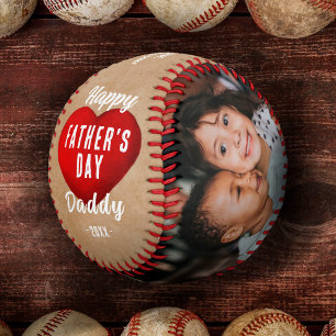 Rustic Red Heart Happy Father's Day Daddy 2 Photo Baseball