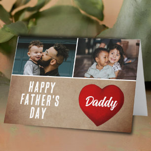 Rustic Red Heart Happy Father's Day Daddy 2 Photo Card