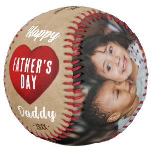 Rustic Red Heart Happy Father's Day Daddy 2 Photo Softball