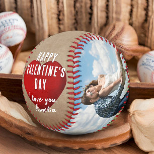 Rustic Red Heart Happy Valentine's Day 2 Photo Baseball