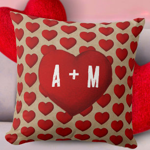 Rustic Red Heart Pattern Valentine's Day Couple Throw Pillow
