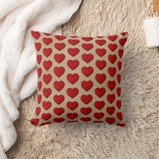 Rustic Red Heart Pattern Valentine's Day Throw Pillow (Blanket)