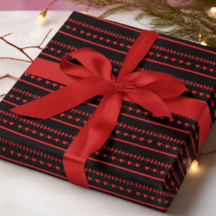 Rustic Red Heart Romantic Scandi Wrapping Paper