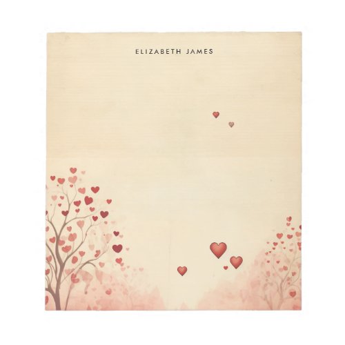 Rustic Red Heart Tree Valentines Day Personized Notepad