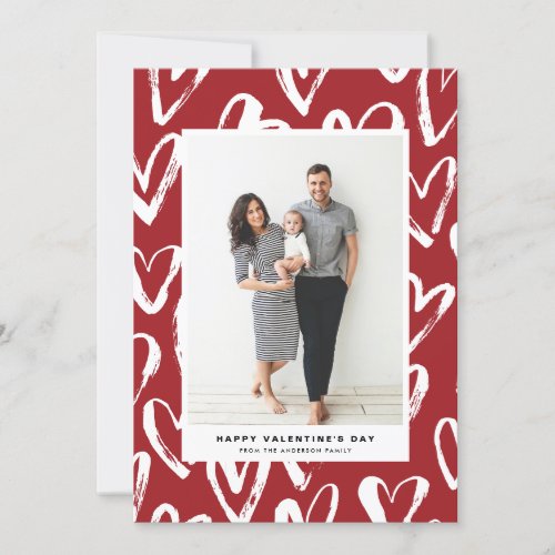 Rustic Red Hearts Pattern Happy Valentines Day Holiday Card