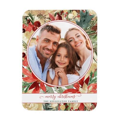 Rustic Red Holiday Floral Christmas Photo Magnet
