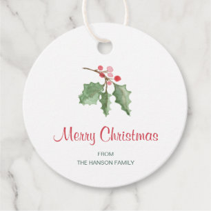 Rustic Red Holly Berries Merry Christmas Favor Tags
