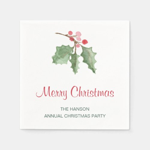 Rustic Red Holly Berries Merry Christmas Napkins