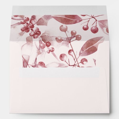 Rustic Red Holly on Blush Holiday Party Envelope