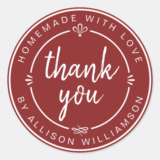 Rustic Red Homemade Thank You Classic Round Sticker (Front)