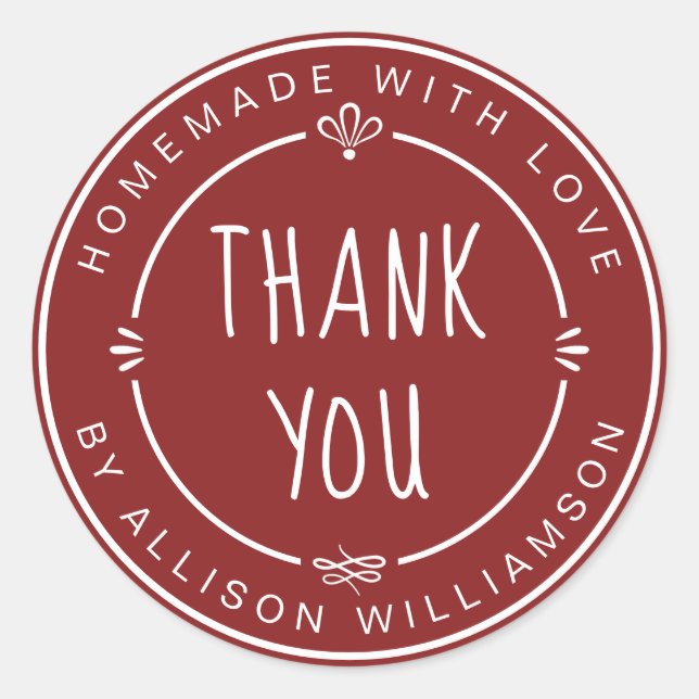 Rustic Red Homemade Thank You Classic Round Sticker (Front)