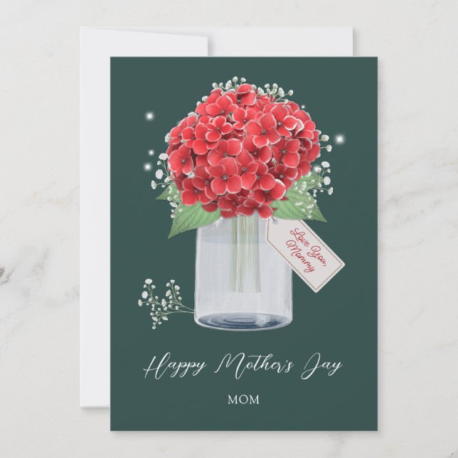 Rustic Red Hydrangea Flower Happy Mother's Day Card (Front)