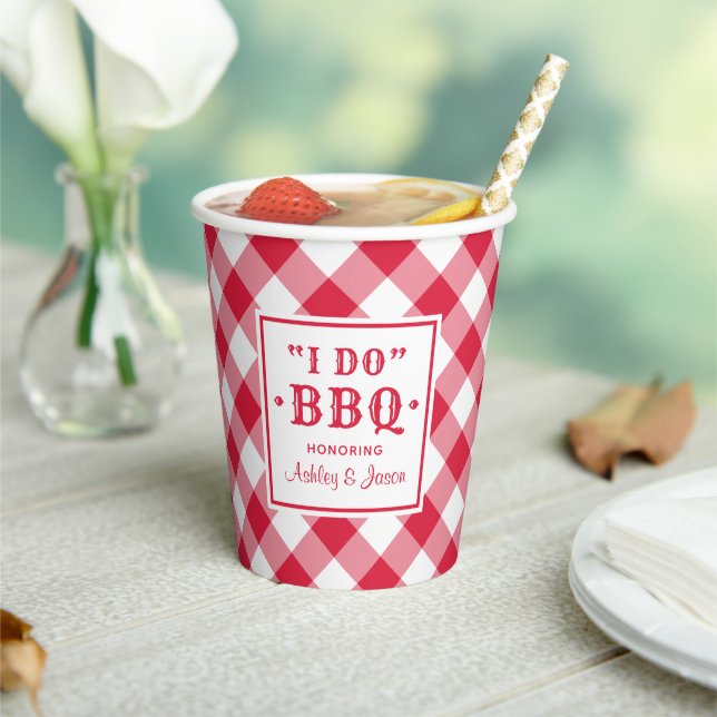 Rustic Red I Do BBQ Custom Wedding Monogram Paper Cups (Insitu)