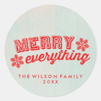 Rustic Red & Ice Blue Merry Everything Classic Round Sticker