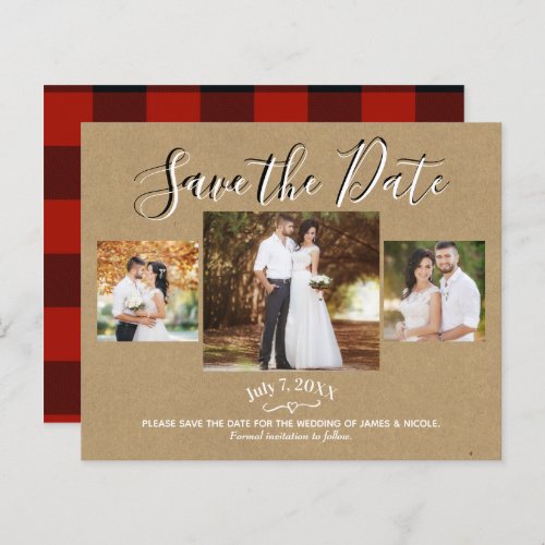 Rustic Red Kraft Buffalo Plaid Photo Save the Date