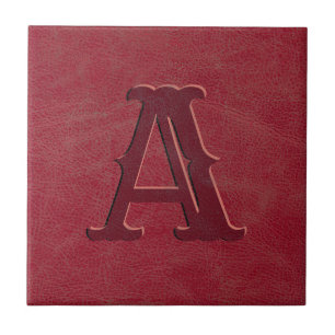 Rustic Red Leather Texture Monogram Initial Ceramic Tile