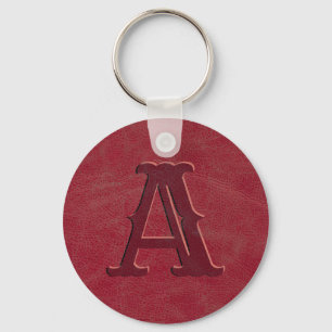 Rustic Red Leather Texture Monogram Initial Keychain