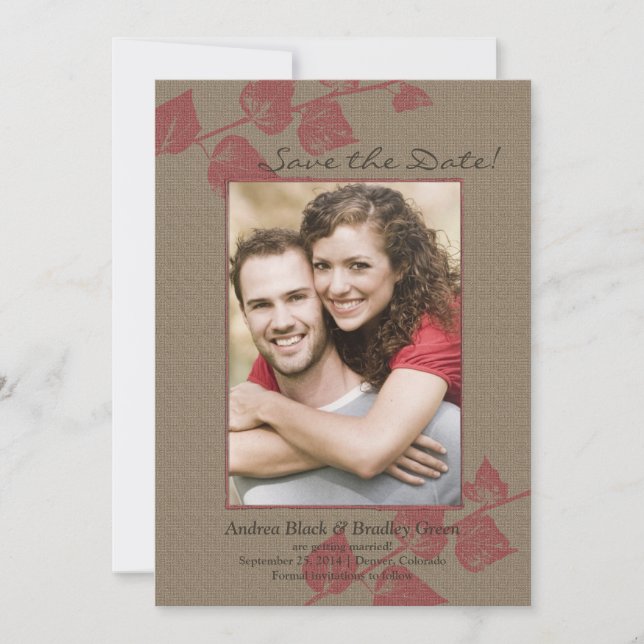 Rustic Red Leaves Photo Wedding Save the Date (Front)