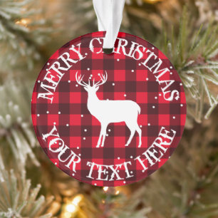 Rustic red lumberjack buffalo plaid deer Christmas Ornament