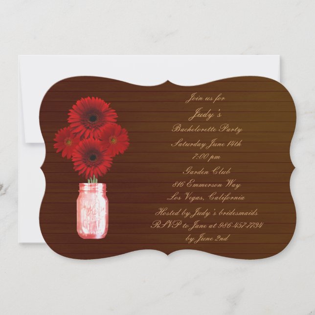 Rustic Red Mason Jar Bachelorette Party Invite (Front)