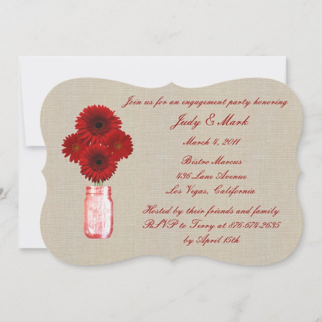 Rustic Red Mason Jar Engagement Party Invitation (Front)