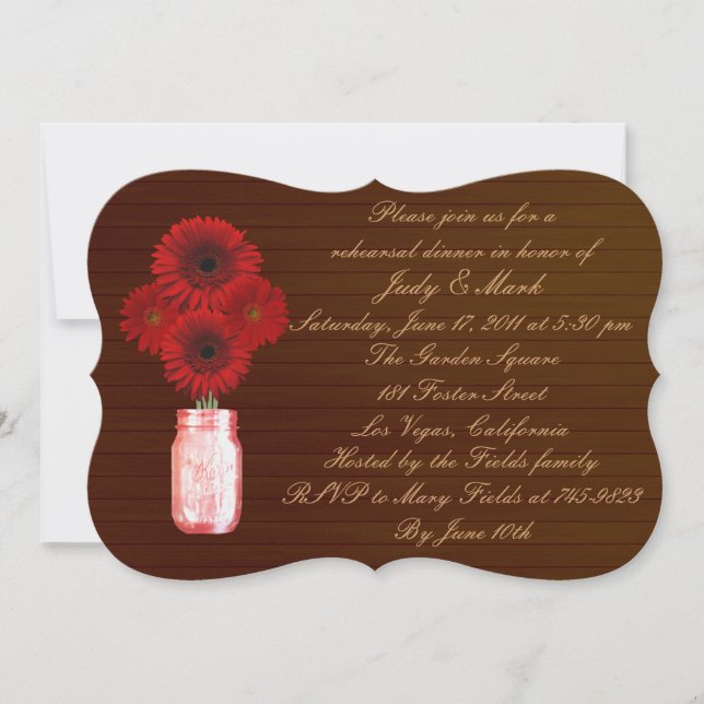 Rustic Red Mason Jar Rehearsal Dinner Invite (Front)