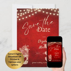 Rustic Red Mason Jar Save the Date Digital Printed Invitation