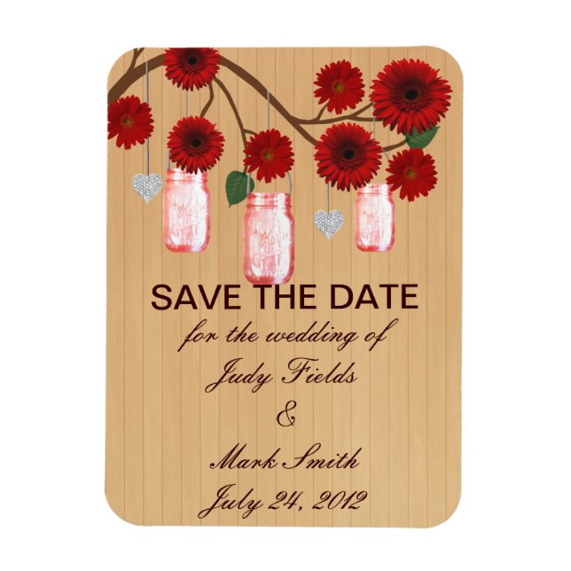 Rustic Red Mason Jars Save The Date Magnet (Vertical)