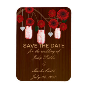Rustic Red Mason Jars Save The Date Magnet