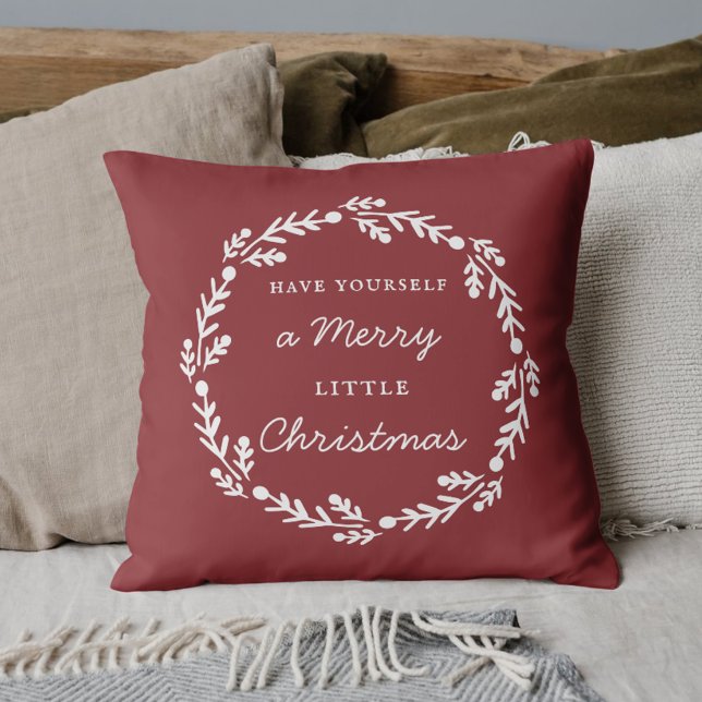 Rustic Red Merry Little Christmas Throw Pillow (Creator Uploaded)