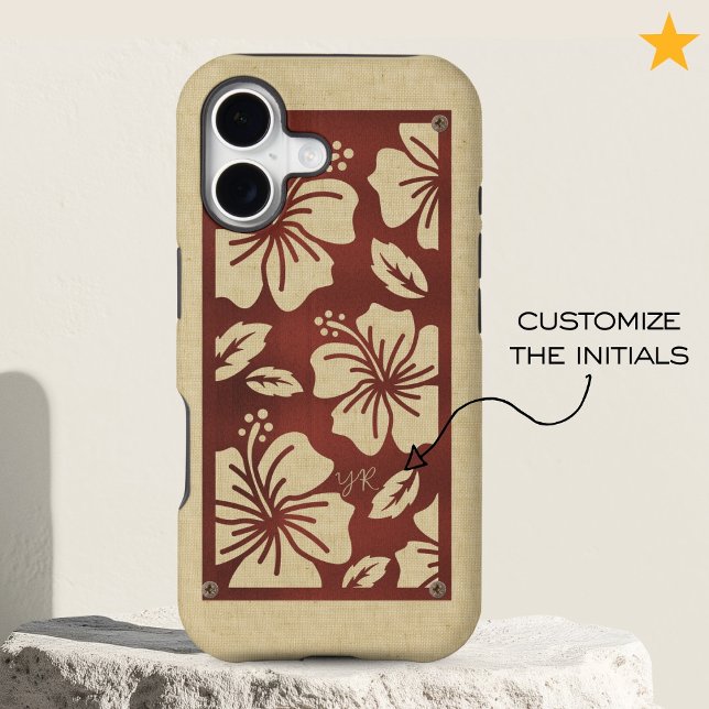 Rustic Red Metallic Floral Linen Custom Monogram Case-Mate iPhone Case (Creator Uploaded)