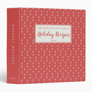 Rustic Red Minimalist Pattern Holiday Recipe 3 Ring Binder
