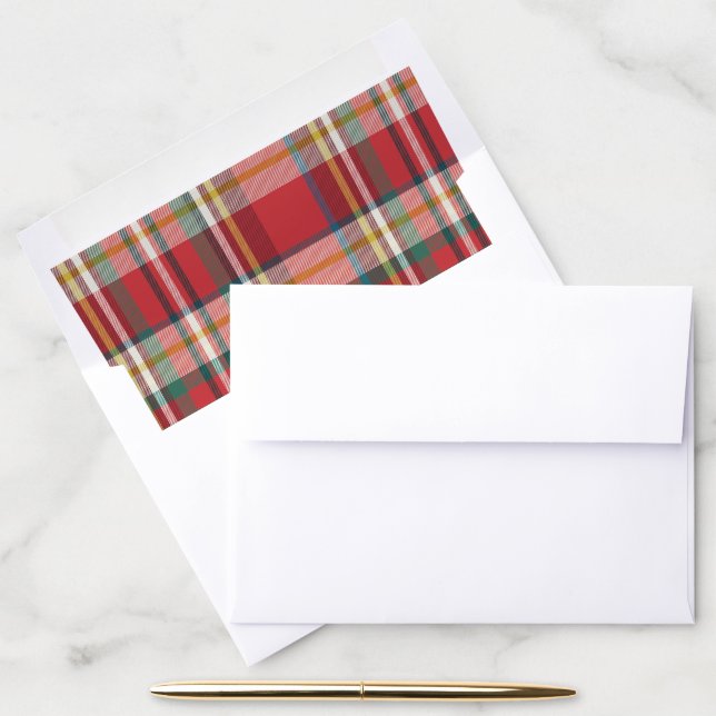 Rustic Red Modern Check Christmas Holiday Envelope Liner (Desk)